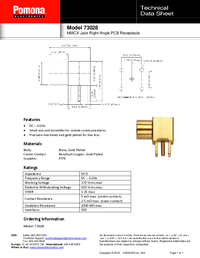 Thumbnail of document Data Sheet - 73028 MMCX 50 Ohm Jack, Right-Angle PCB Receptacle